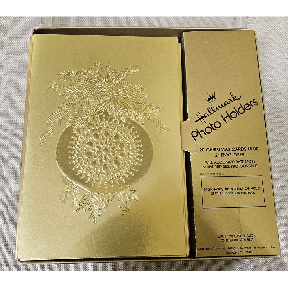 Hallmark Photo‎ Holders Christmas Cards 20 Envelopes Gold Ornament Design